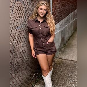 FREE PEOPLE Marci Brown Shortalls XS